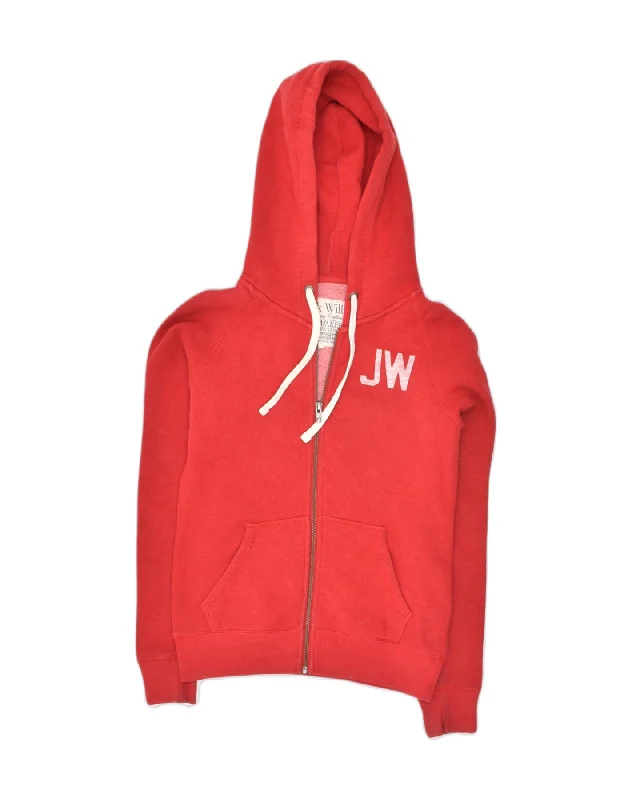 JACK WILLS Womens Graphic Zip Hoodie Sweater UK 8 Small  Red Polyester