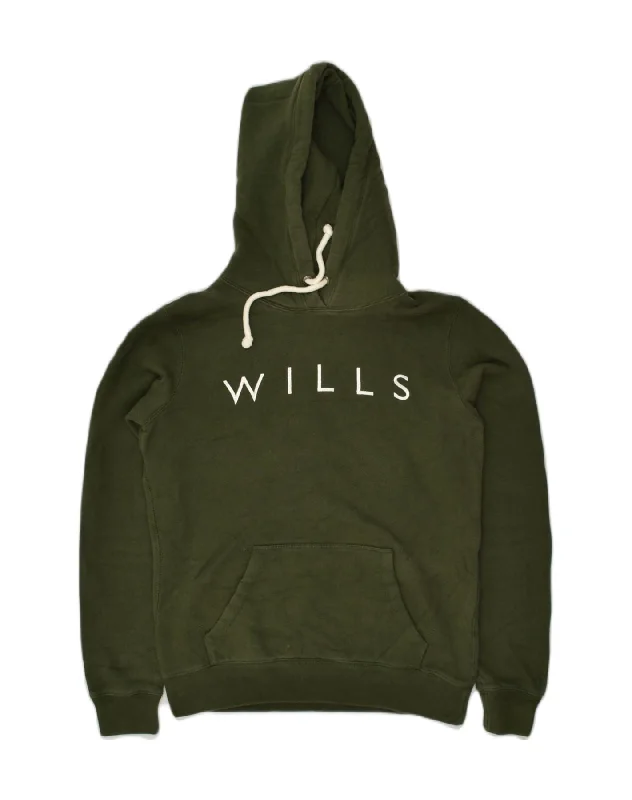 JACK WILLS Womens Graphic Hoodie Jumper UK 10 Small Khaki Cotton