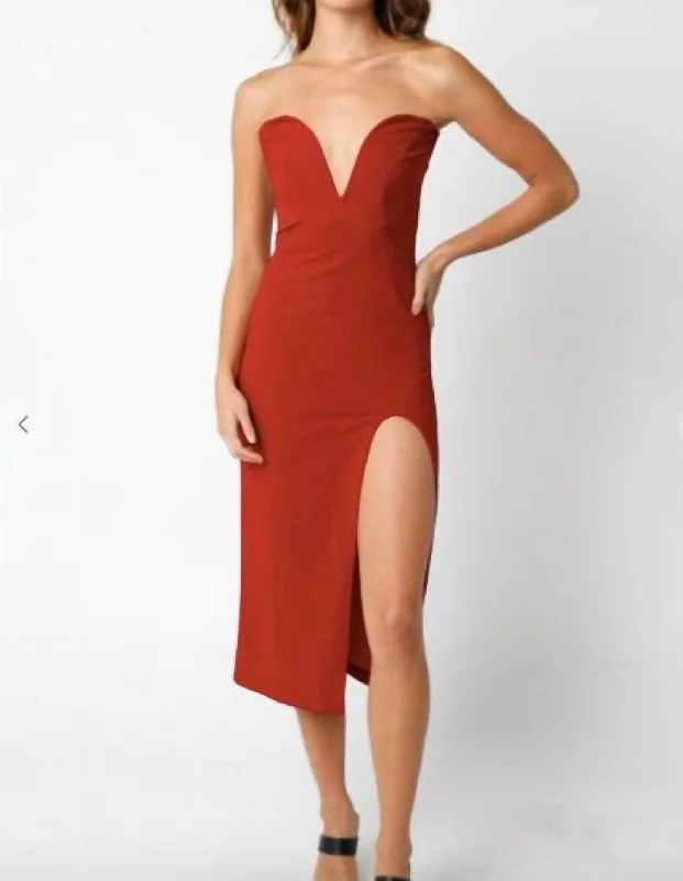 Valerie Midi Dress In Dark Red