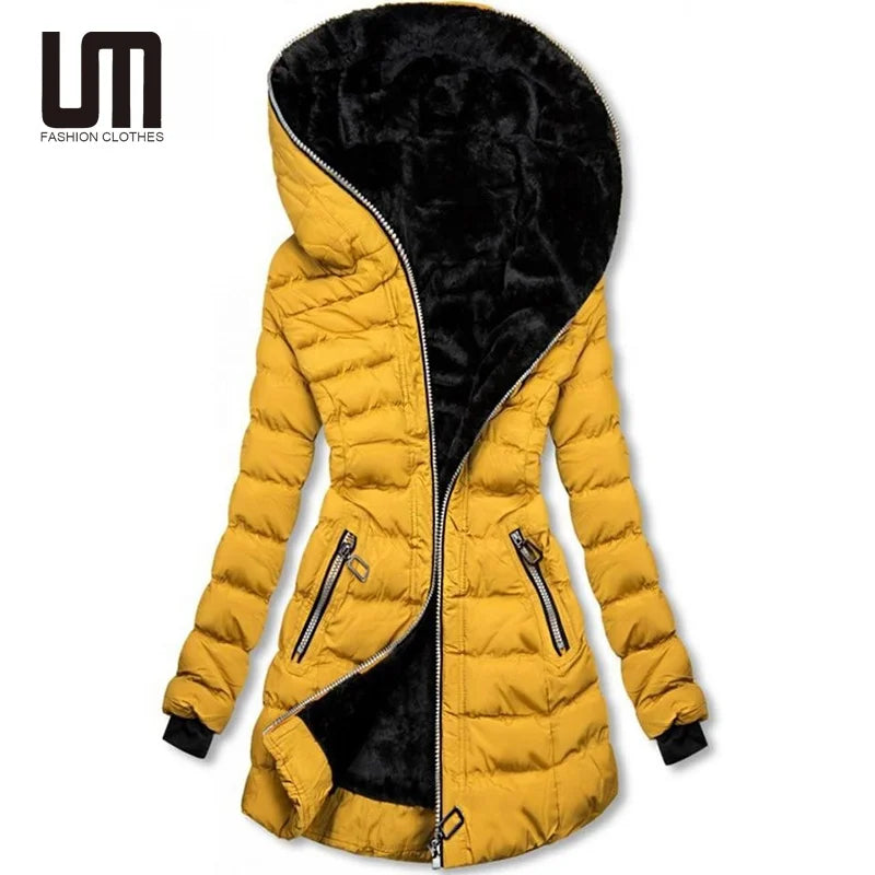 Liu Ming Winter 2024 New Fashion Women Thick Warm Long Thick Slim Overcoat Ladies Hooded Parka Jacket Coats