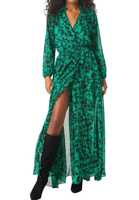 Jocasta Dress In Emerald Abstract