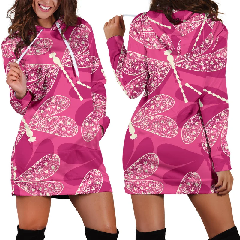 Beautiful Dragonfly Pink Background Women'S Hoodie Dress