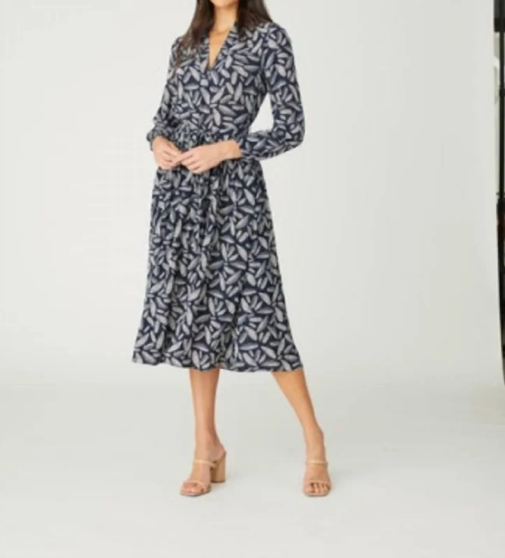 Rowan Elegant Patterned Dress In Navy / Blue