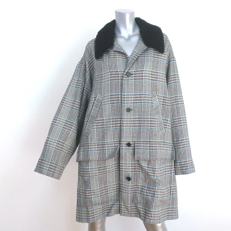 Alexandra Moura Sherpa Collar Glen Check Coat Size Large Oversize Jacket