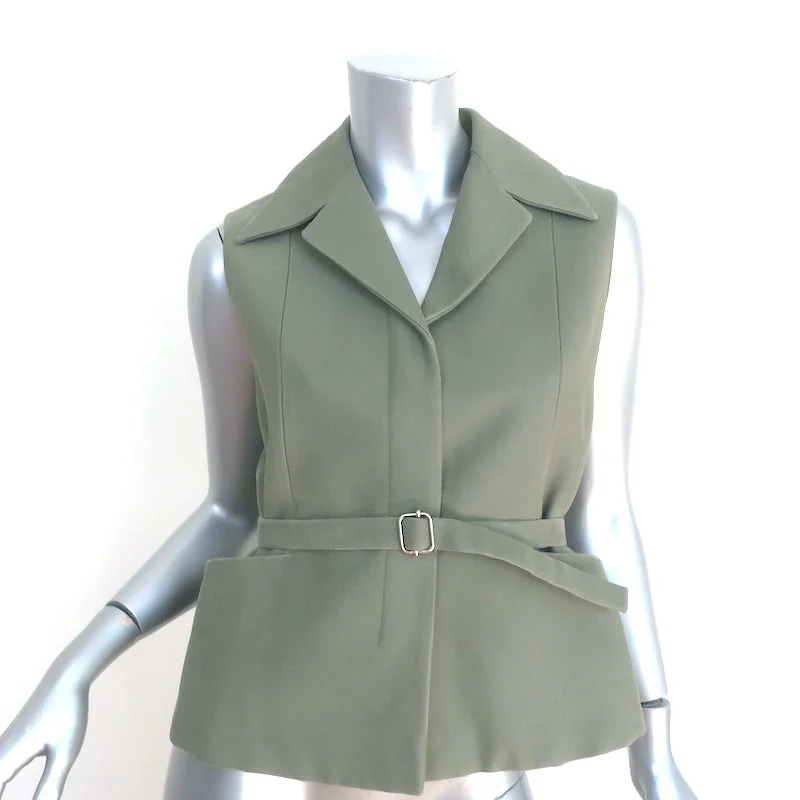 Christian Dior Belted Vest Olive Silk Size 38