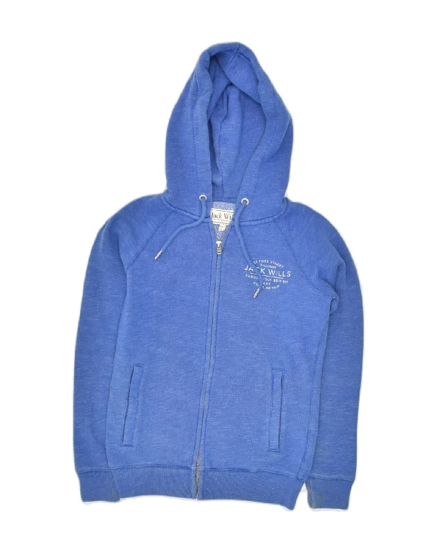 JACK WILLS Womens Zip Hoodie Sweater UK 8 Small Blue Cotton