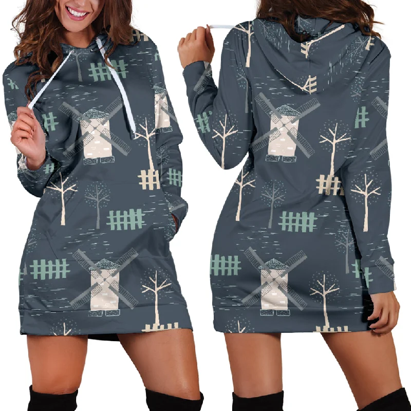 Windmill Tree Pattern Women'S Hoodie Dress