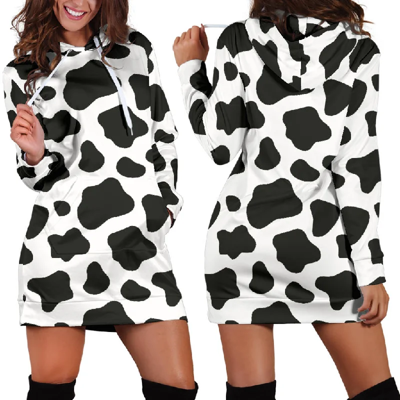 Cow Skin Pattern Women'S Hoodie Dress