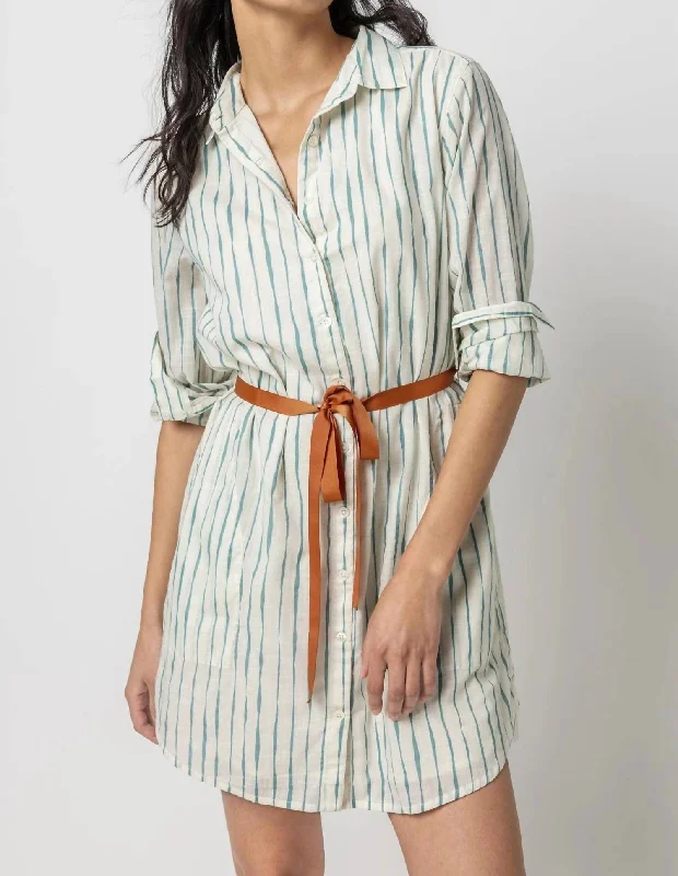 Long Sleeve Shirt Dress In White