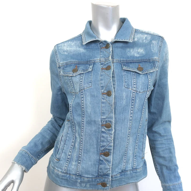 ANINE BING Distressed Denim Jacket Light Blue Stretch Cotton Size Small