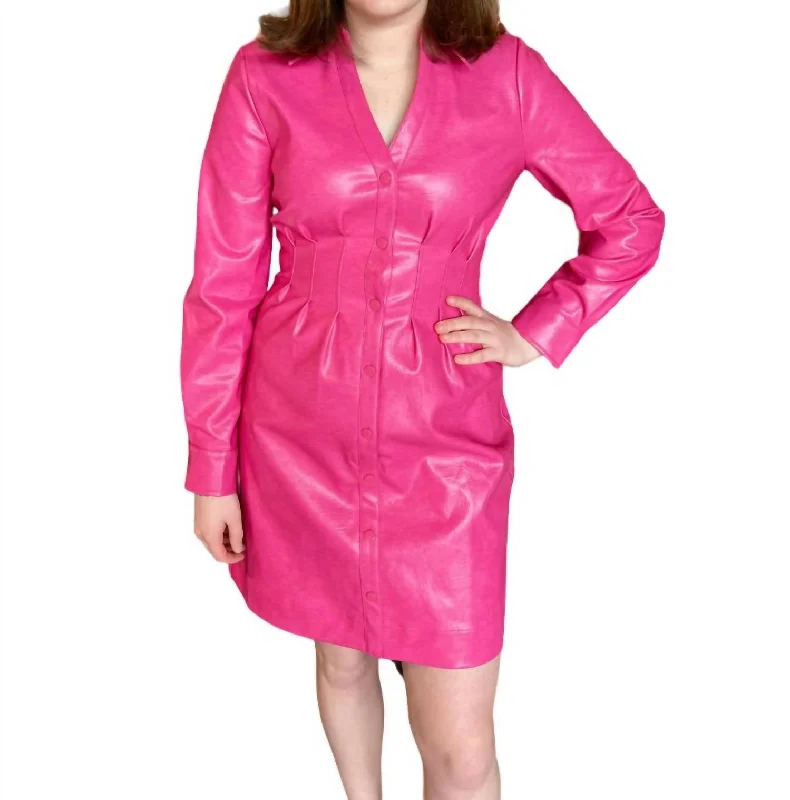 Audrina Dress In Hot Pink Leather